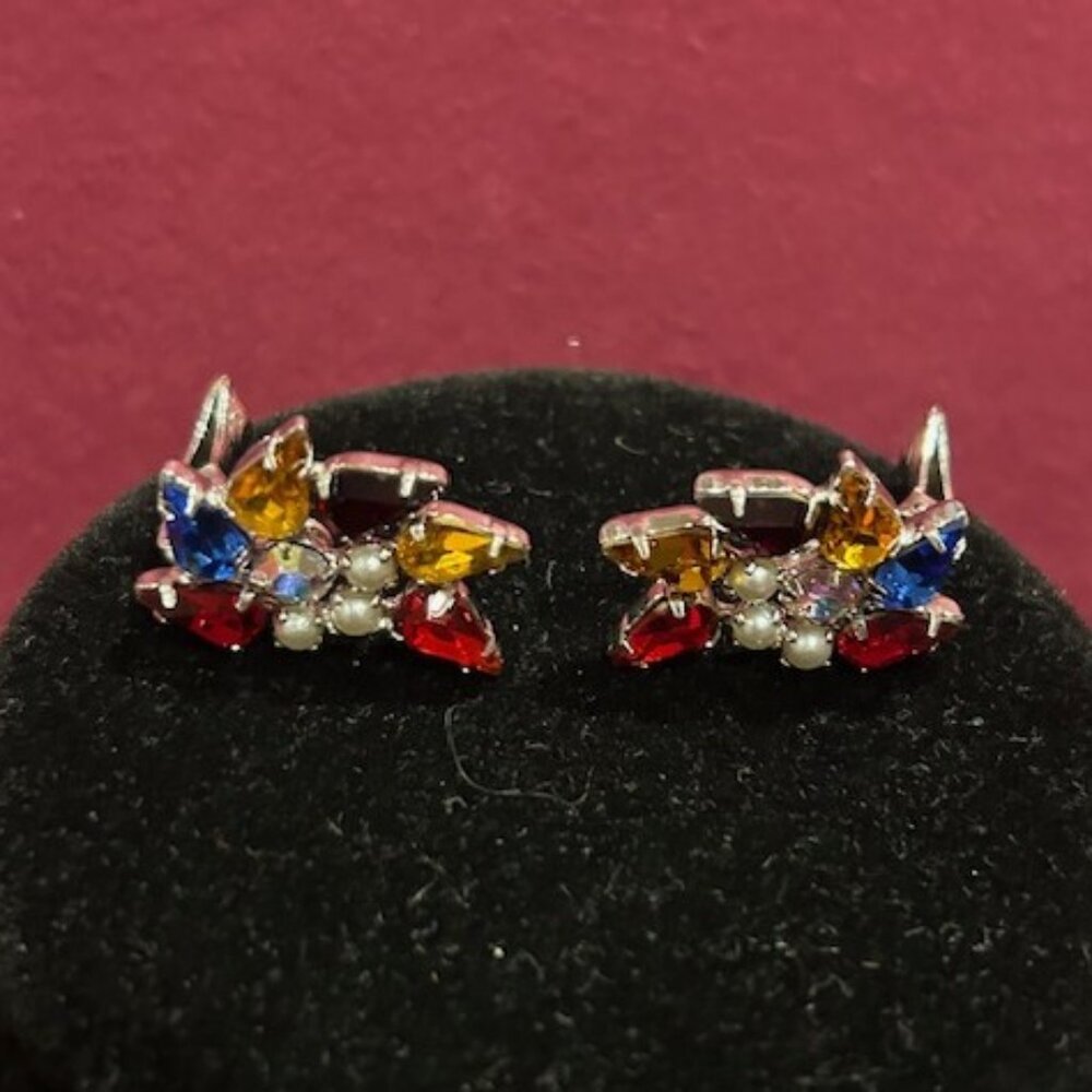 B.DAVID Multi-Color AB Rhinestone Pearl EARRINGS - Picture 7 of 8